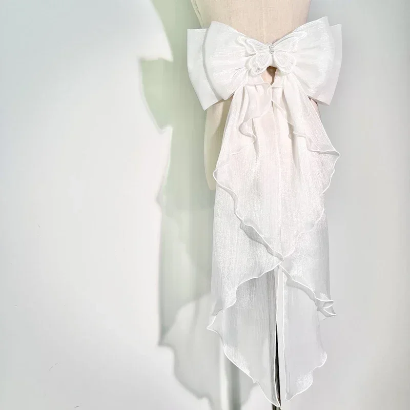 Embroidery Kaftan - ผลกําไรในรอบโบว์เงาผ้าไหม Double Layer Bowknot ตกแต่งที่ถอดออกได้ Lolita