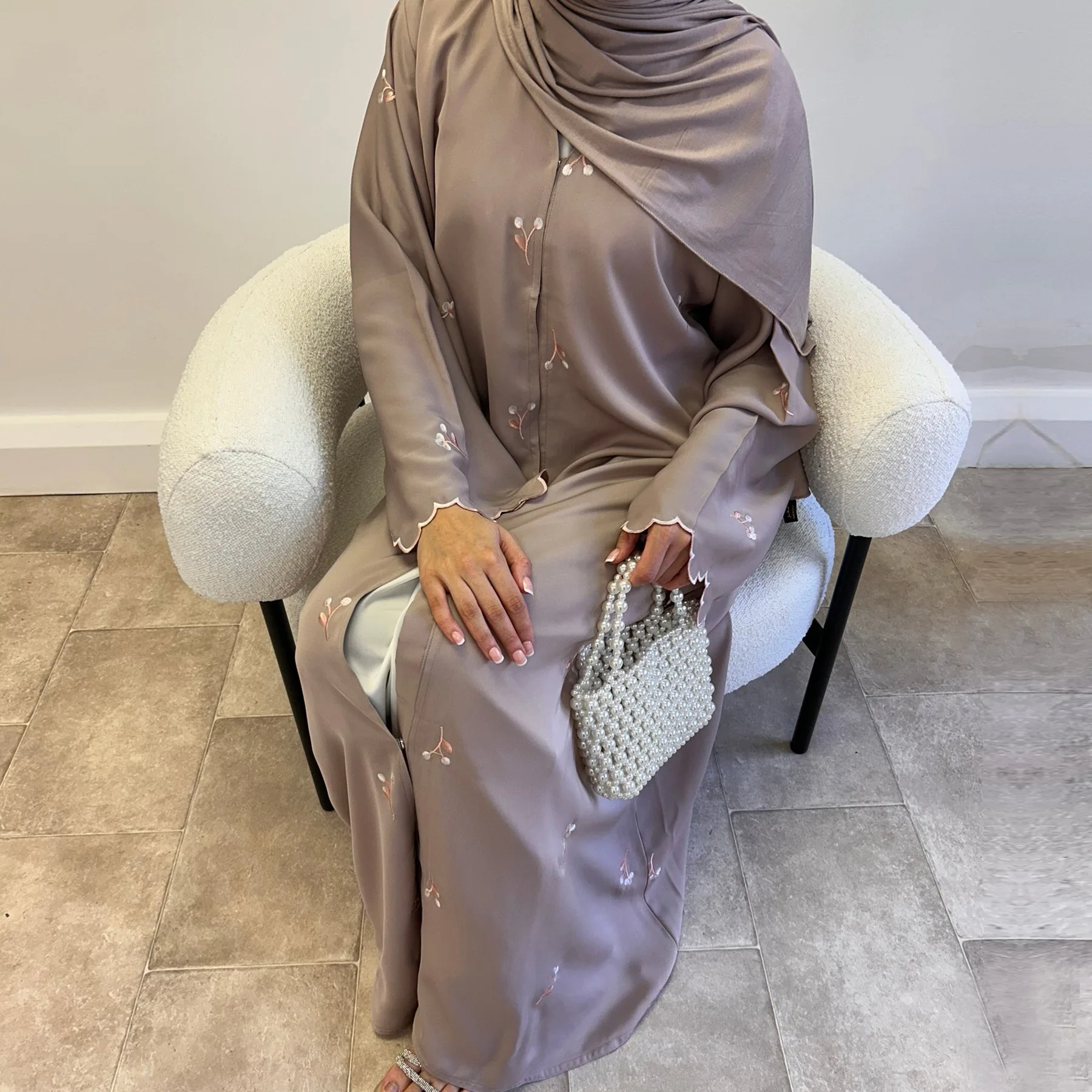 Embroidery Kaftan - ชุดอาบายะปักลายสำหรับผู้หญิงในวันอีด ชุดคาร์ดิแกนแบบมุสลิม ชุดเดรสสำหรับละหมาด ชุดคาฟตันแบบเปิดสำหรับงานปาร์ตี้ดูไบ ชุดคาฟตัน ชุดคลุมยาว