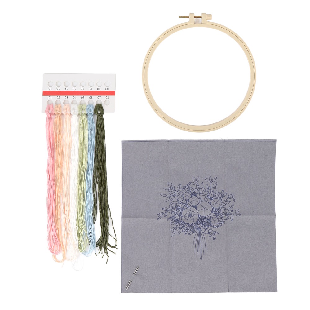 Embroidery Design Patterns Flowers - ชุดเริ่มต้นงานปักลายพิมพ์ลายดอกไม้ 3 มิติ ชุดด้ายสีสำหรับงานปักลายดอกไม้ ชุดปักครอสติชสำหรับผู้เริ่มต้น