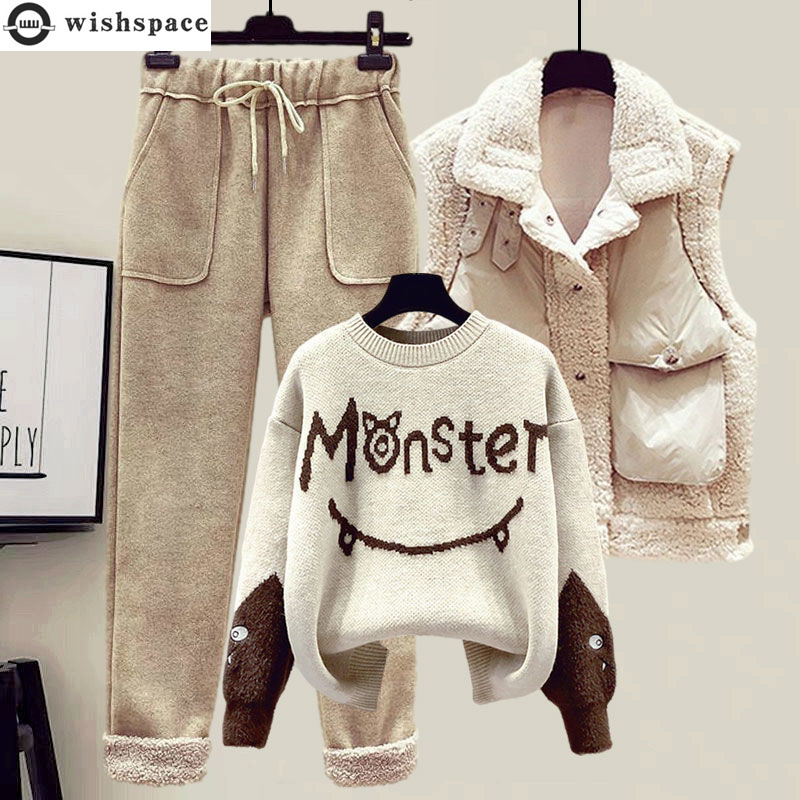 Embroidery Vest - 2024ฤดูหนาวใหม่CASHMEREเสื้อกั๊กเสื้อเย็บปักถักร้อยถักเสื้อกันหนาวสบายๆกางเกงสามชิ้นElegantผู้หญิงกางเกงชุด