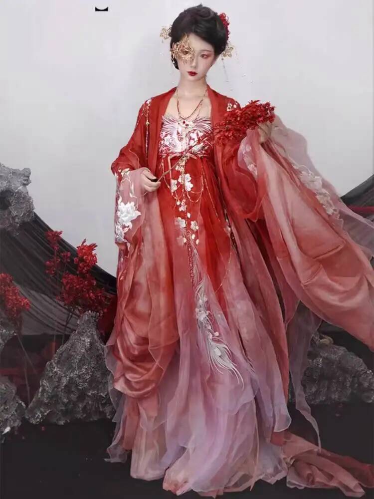 Embroidery Dress - ชุดฮันฟูผู้หญิง ปักลายหนัก หรูหรา ชุดเฮซี แขนกว้าง ชุดโบราณ