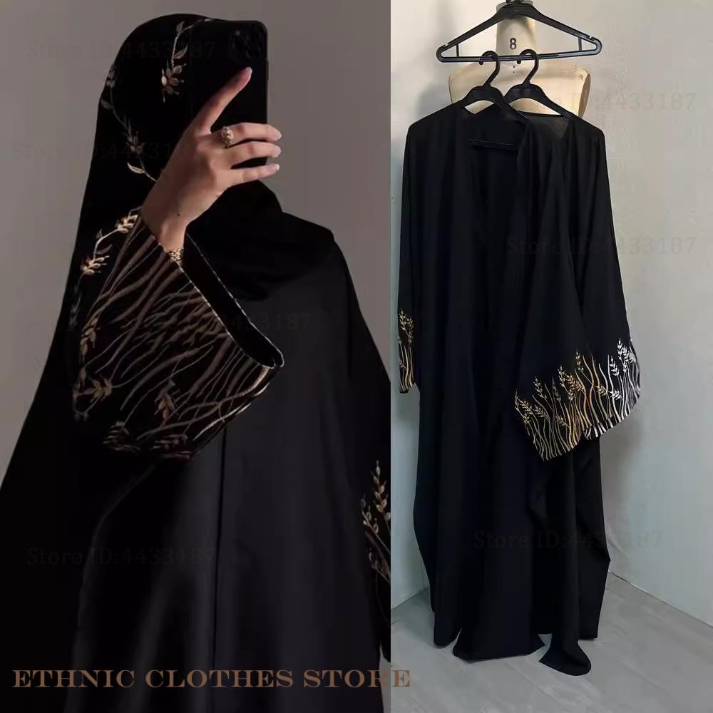 Embroidery Kaftan - ชุดอาบายะปักลายสีดำสุดหรูสำหรับสตรีมุสลิม ชุดคลุมยาวสไตล์ดูไบ ชุดสำหรับละหมาดในเทศกาลอีดและรอมฎอน ชุดเคบายะ คาฟตัน ชุดแบบโมร็อกโก