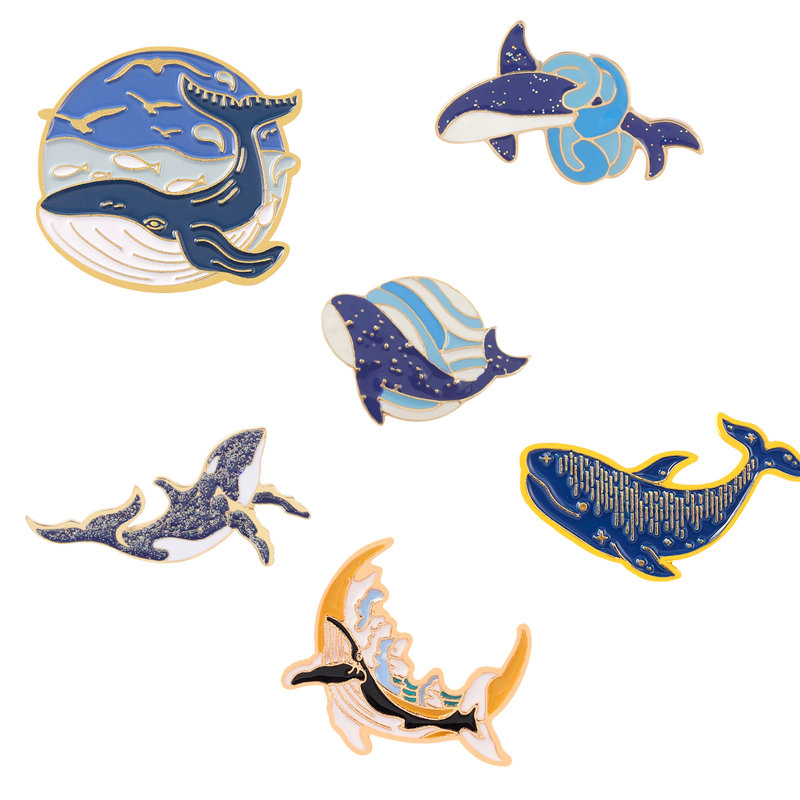 Embroidery Whale - Sea Whale Series เคลือบ Pin การ์ตูนสัตว์สีฟ้าป้ายโลหะผู้หญิงเข็มกลัดเครื่องประดับเสื้อผ้ากระเป๋า
