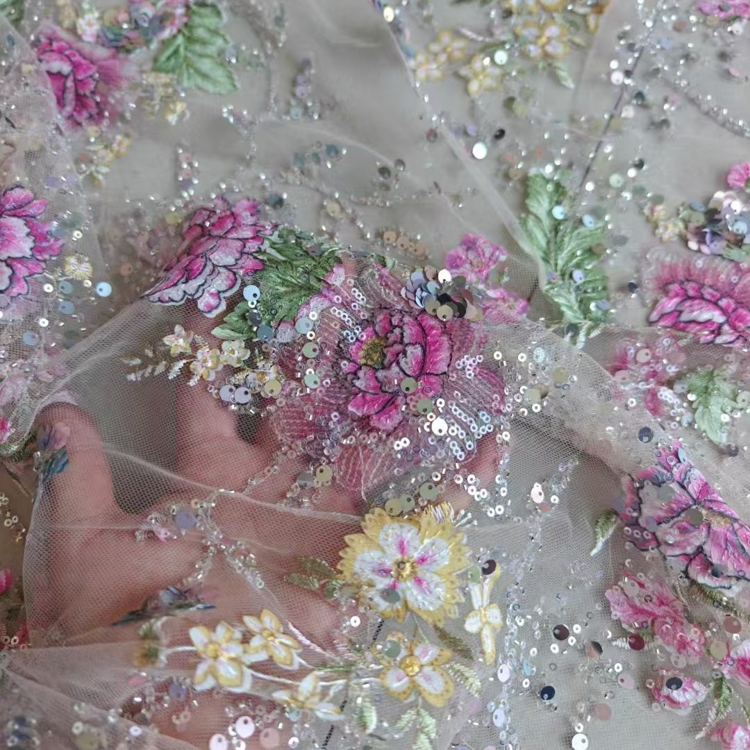Embroidery Needles - ผ้าลูกไม้ปักลายหรูหรา กว้าง 1 เมตร 120 ซม.