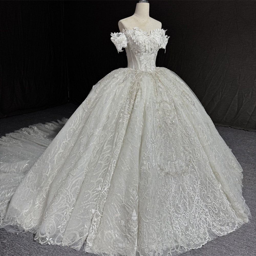 Embroidery Organza - ชุดแต่งงานแบบปรับแต่งได้ คอวี ปาดไหล่ ปักลายฉลุ แต่งลูกไม้ ผูกเชือกด้านหลัง