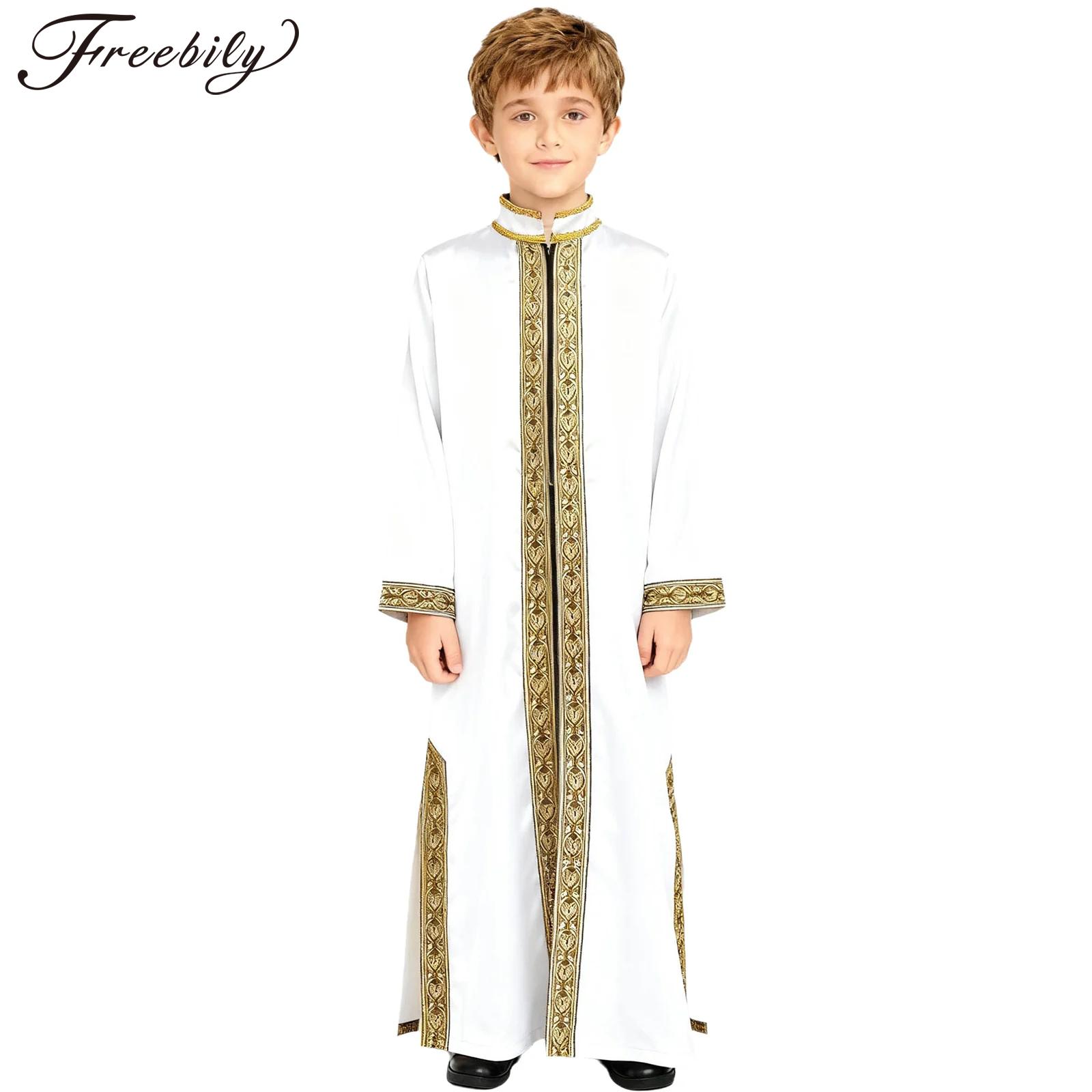 Embroidery Kaftan - ชุดคลุมยาวแบบมุสลิมสำหรับเด็กผู้ชาย ปักลายทอง ชุดคลุมอาหรับ ชุดคลุมอิสลาม ชุดคอสเพลย์ เสื้อคลุมแขนยาว