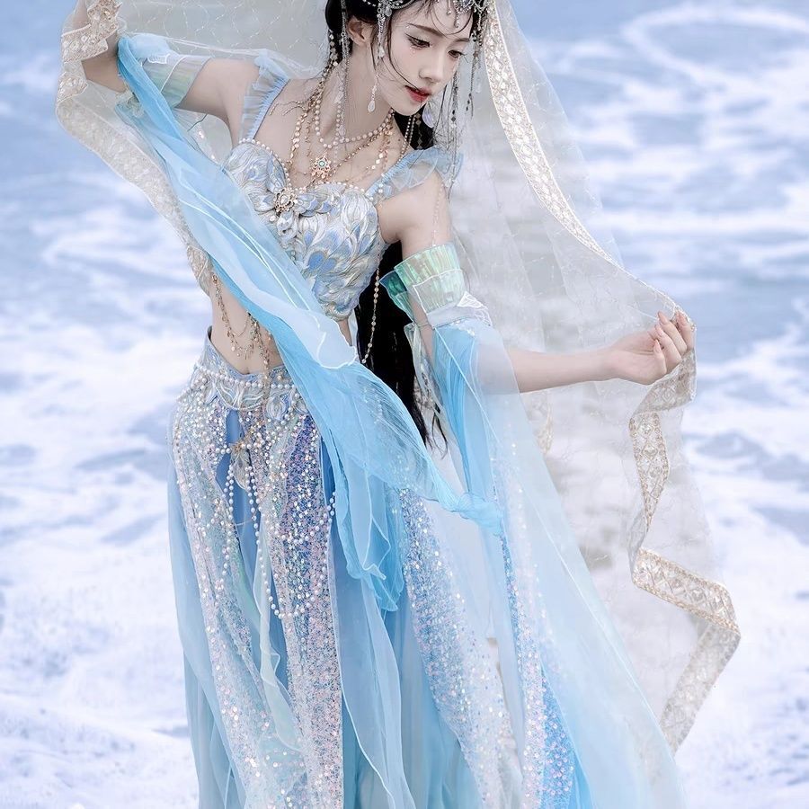 Embroidery Dress - ชุดคอสเพลย์นางเงือกสไตล์แปลกใหม่แบบดัดแปลง ปักลายฮั่น ชุดแฟนซีสำหรับงานปาร์ตี้ ชุดฮั่นฝูใหม่ สง่างาม