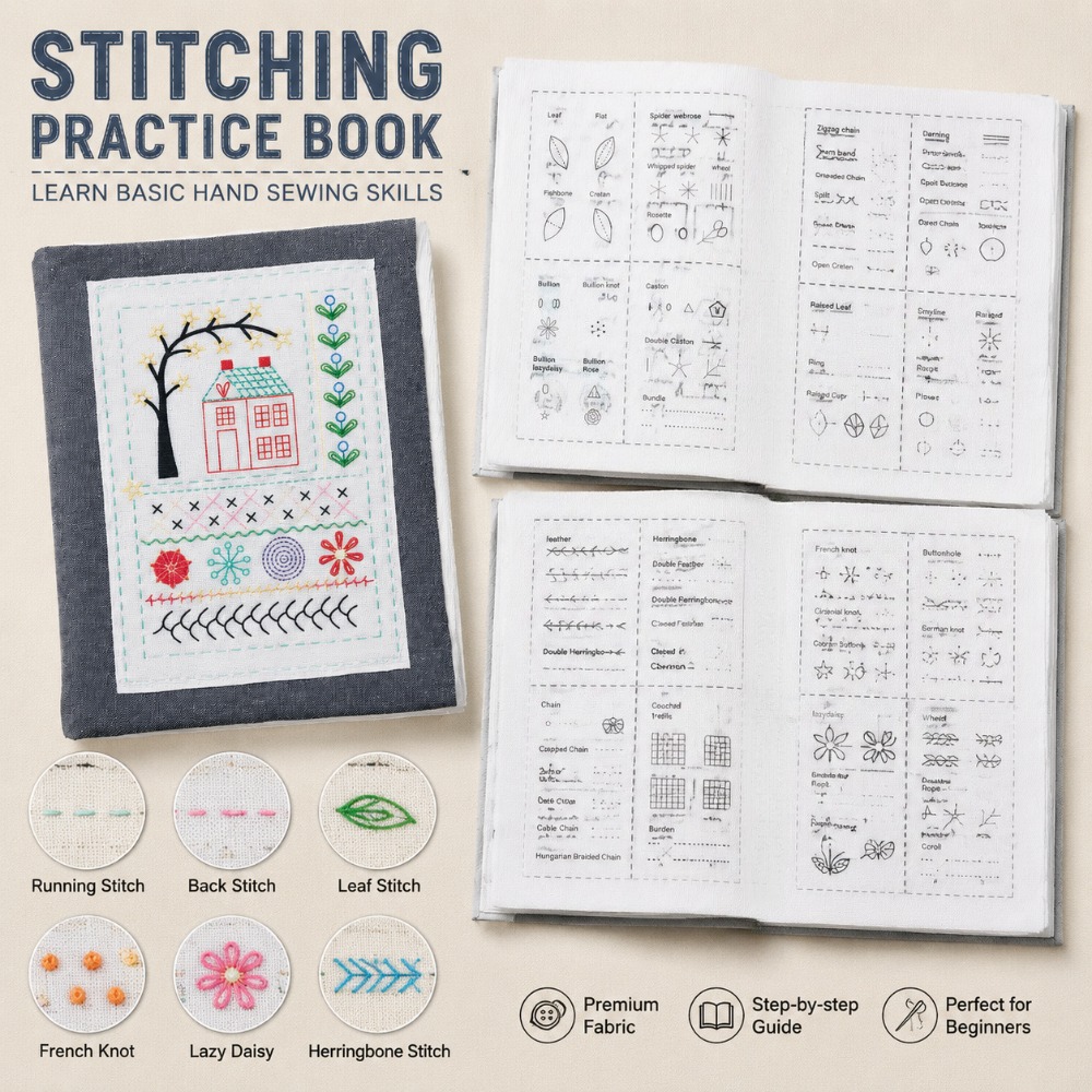Embroidery Guide Book - หนังสือฝึกหัดเย็บปักถักร้อย DIY คู่มือการเย็บปักถักร้อยสำหรับผู้เริ่มต้น วัสดุงานฝีมือทำมือ