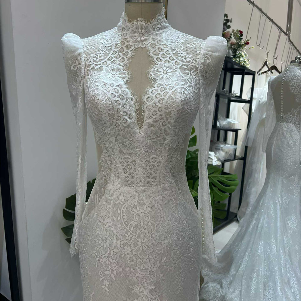 ชุดแต่งงานแขนยาวทรงเต่าสำหรับผ - Embroidery Organza บทวิจารณ์และราคา