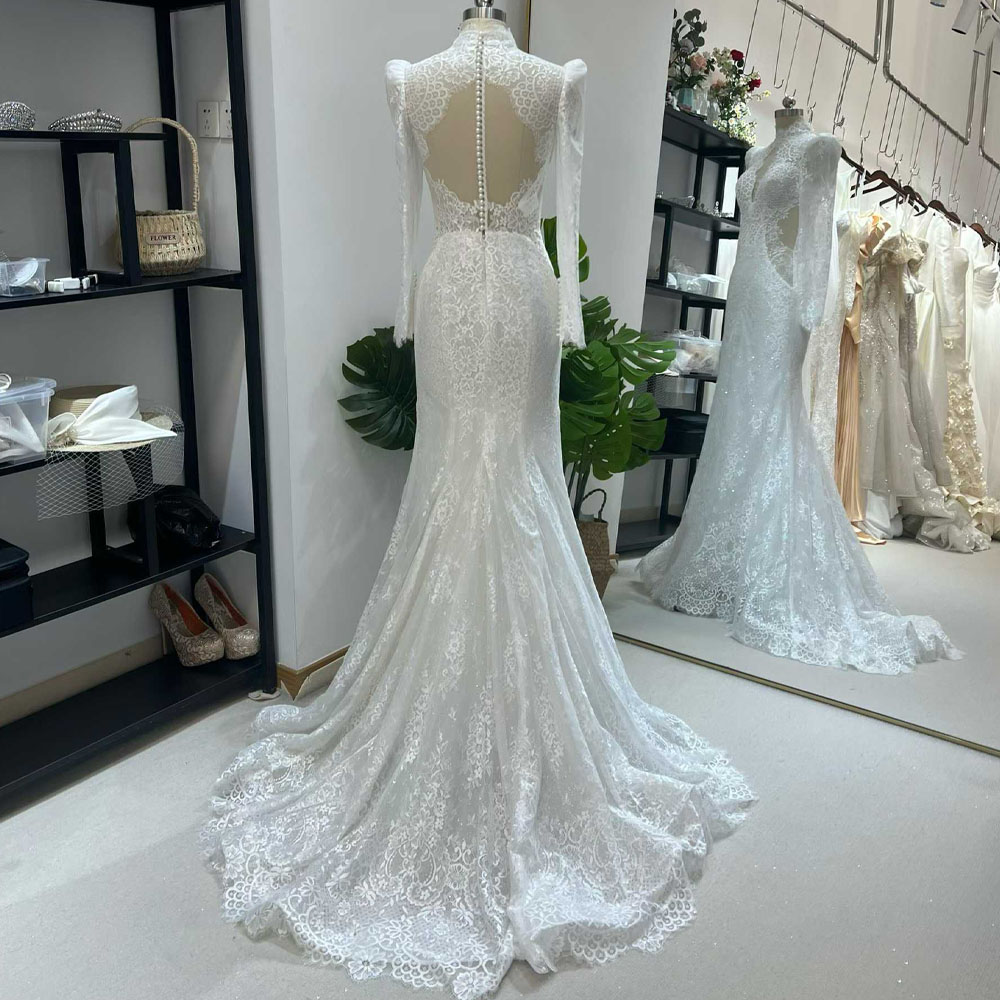 ชุดแต่งงานแขนยาวทรงเต่าสำหรับผ - Embroidery Organza บทวิจารณ์และราคา