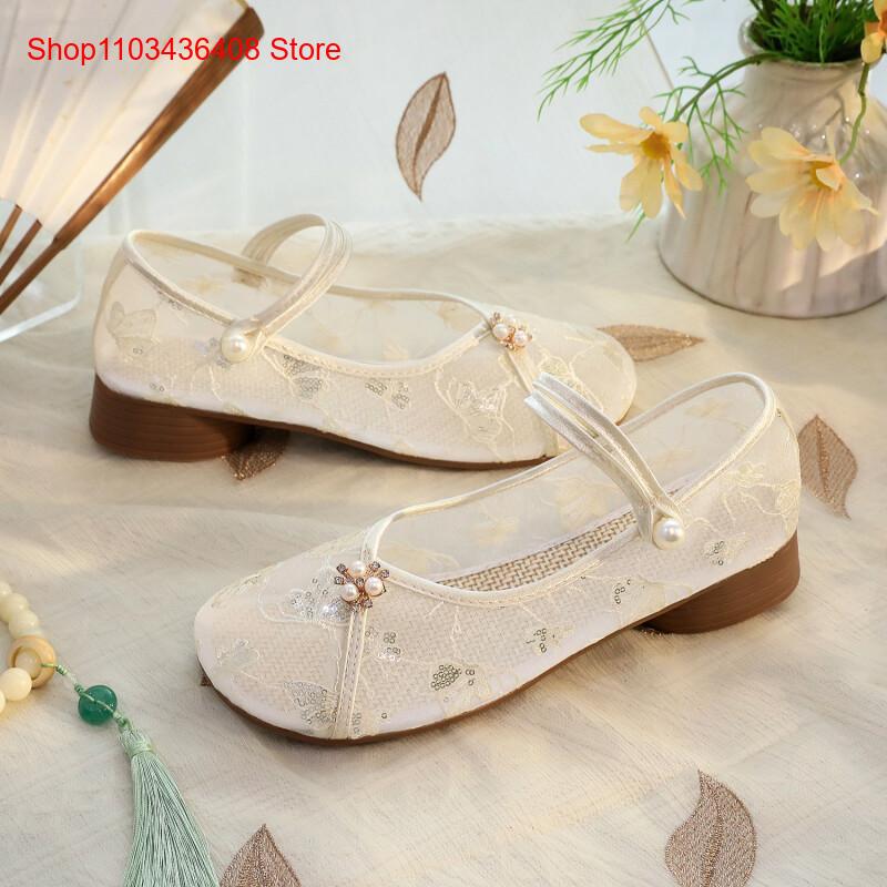 รองเท้าส้นเตี้ยตาข่ายแบบใหม่พร - Embroidery Shoes บทวิจารณ์และราคา
