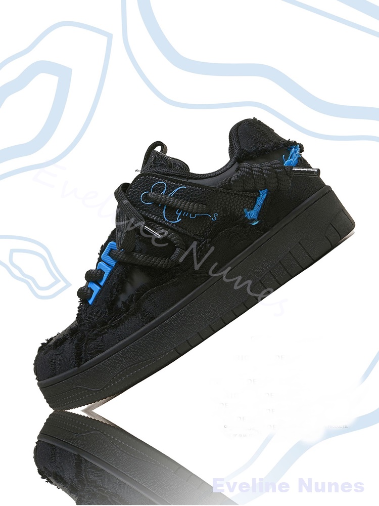 รองเท้าสเก็ตพื้นหนาสีดำขอบรุ่ย - Embroidery Shoes บทวิจารณ์และราคา