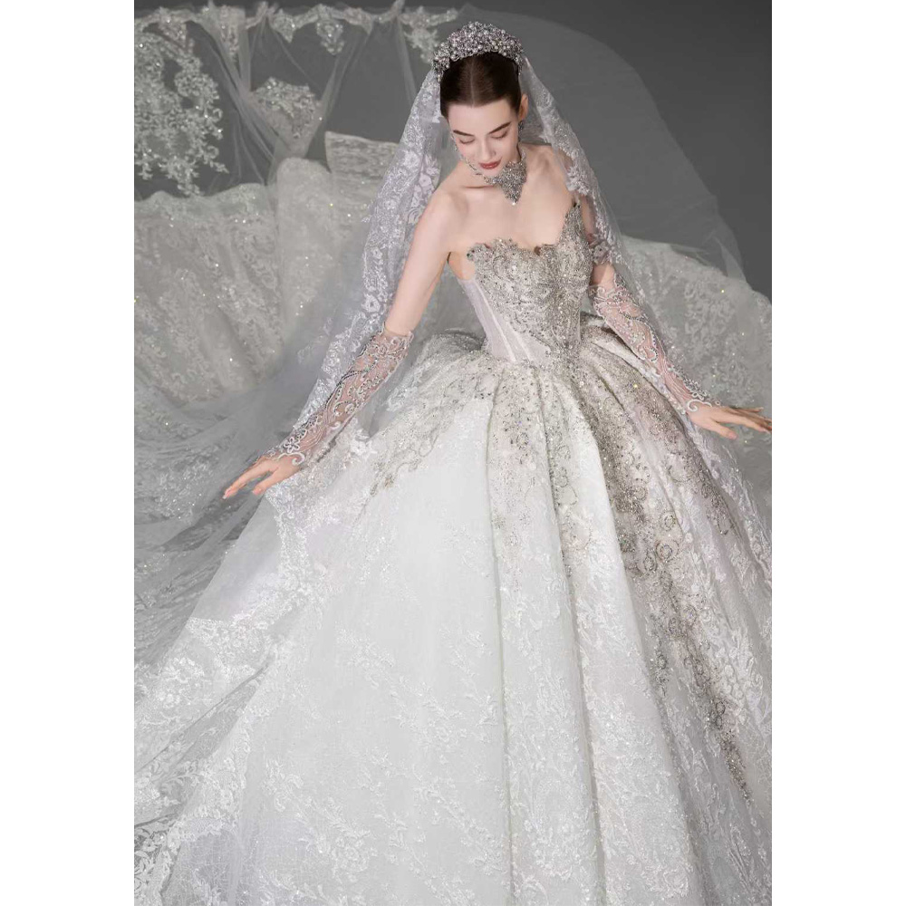 ชุดแต่งงานหรูหราแบบเปิดไหล่ทรง - Embroidery Organza บทวิจารณ์และราคา