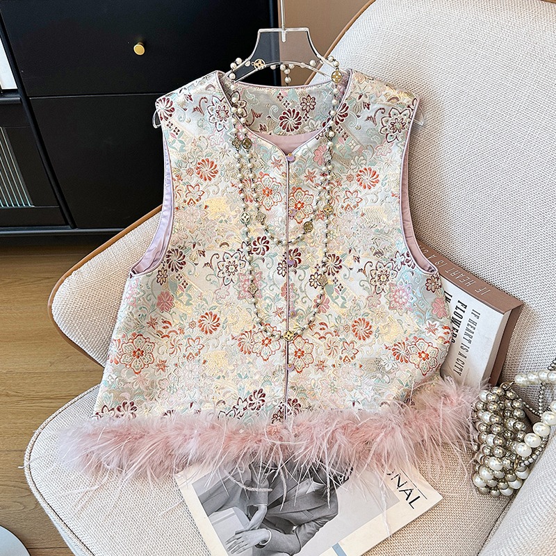 เสื้อกั๊กขนนกกระจอกเทศแบบถอดได - Embroidery Vest บทวิจารณ์และราคา